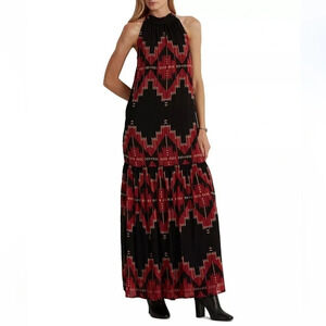 NWT Lauren Ralph Lauren Women Black Western Print Halter Neck Maxi Dress Size 0